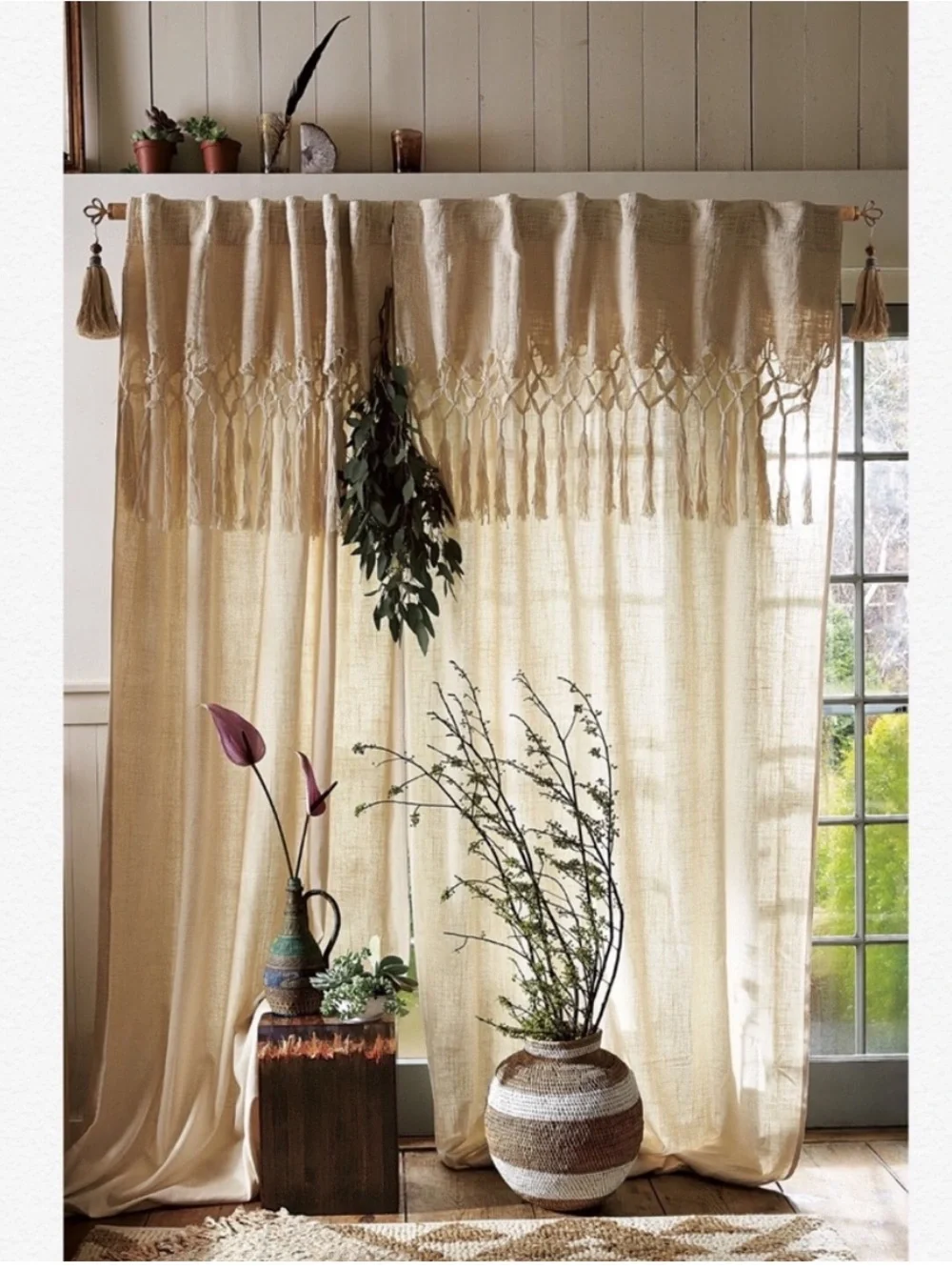 Anthropologie Knotted Macrame Curtain Ivory - 50